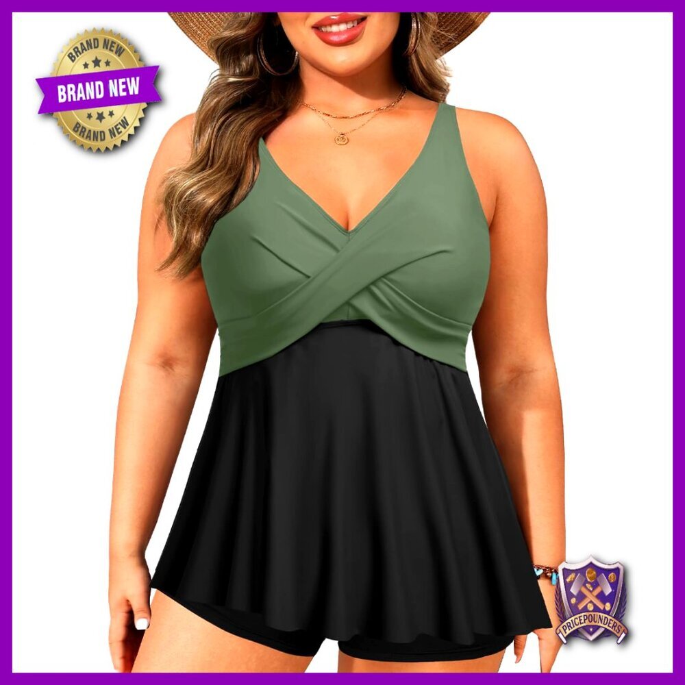 Plus Size Tankini Swim Top with Adjustable Straps and Removable Pads